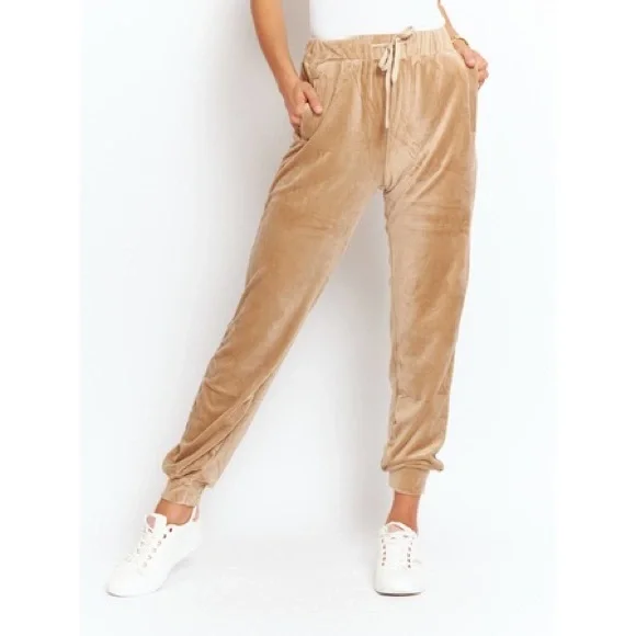 Phil Love Women's Velvet Joggers with Drawstring Elastic Waist - Picture 1 of 7